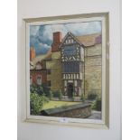 A FRAMED OIL ON CANVAS DEPICTING A TUDOR BUILDING, SIGNED A.S. PHILLIPS 1975