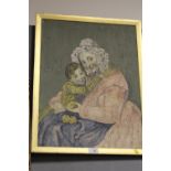 A GILT FRAMED WATERCOLOUR STUDY OF A MOTHER AND CHILD