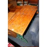 A VINTAGE CAST BASE PUB STYLE TABLE WITH VARIOUS GRAFFITI STYLE TOP W-97 CM