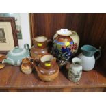 A COLLECTION OF CERAMICS AND STONEWARE TO INCLUDE DOULTON LAMBETH, WEDGWOOD JASPERWARE TEAPOT ETC (