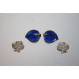 A PAIR OF NORWEGIAN STERLING SILVER AND ENAMEL CLIP ON EARRINGS TOGETHER WITH ANOTHER PAIR OF CLIP