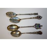 FOUR SILVER AND ENAMEL TEASPOONS