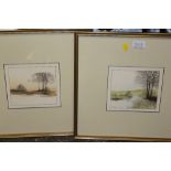 A PAIR OF FRAMED AND GLAZED PRINTS DEPICTING RIVER SCENES
