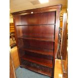 A REPRODUCTION MAHOGANY OPEN BOOKCASE H- 182 CM W - 110 CM