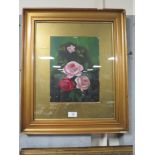A PAIR OF GILT FRAMED AND GLAZED OIL PAINTINGS OF ROSES