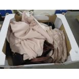 A BOX OF LADIES CLOTHING AND ACCESSORIES TO INCLUDE A RADLEY PURSE