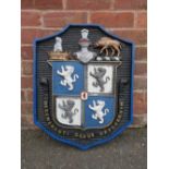 A LARGE CAST IRON COAT OF ARMS PLAQUE FOR THE HARPER CREWE FAMILY OF CALKE ABBEY, hand painted
