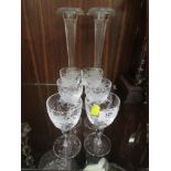A SET OF SIX ROYAL BRIERLEY FLORALLY ETCHED DRINKING GLASSES, TOGETHER WITH A PAIR OF TALL VINTAGE
