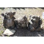 THREE STONE GOBLIN GARDEN ORNAMENTS