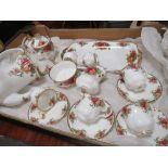 A TRAY OF ROYAL ALBERT OLD COUNTRY ROSES CHINA TO INCLUDE A COFFEE POT, ATOMISER ETC.