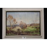 A VINTAGE FRAMED OIL ON BOARD DEPICTING ARNSIDE TOWER BY WILLIAM DODD