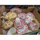A TRAY OF ROYAL ALBERT LADY CARLYLE CHINA AND AYNSLEY ORCHARD GOLD TEA SERVICE ETC.