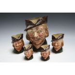 A COLLECTION OF EARLIER FIVE ROYAL DOULTON CHARACTER JUGS - ROBIN HOOD, consisting of one large, tw