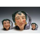 THREE GRADUATING ROYAL DOULTON CHARACTER JUGS - THE FORTUNE TELLER, consisting of small D6523, medi