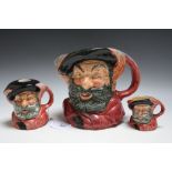 THREE GRADUATING ROYAL DOULTON CHARACTER JUGS - FALSTAFF, consisting of small D6519, medium D6385 w