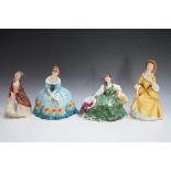 FOUR ROYAL DOULTON FIGURES CONSISTING OF VICTORIA HN3416 GOLD STAMP, Paisley Shawl, Elyse and Sandr