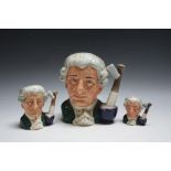 THREE GRADUATING ROYAL DOULTON CHARACTER JUGS FROM WILLIAMSBURG - APOTHECARY, consisting of small D