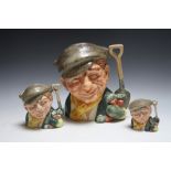 THREE GRADUATING ROYAL DOULTON CHARACTER JUGS - THE GARDENER, consisting of small D6638, medium D66