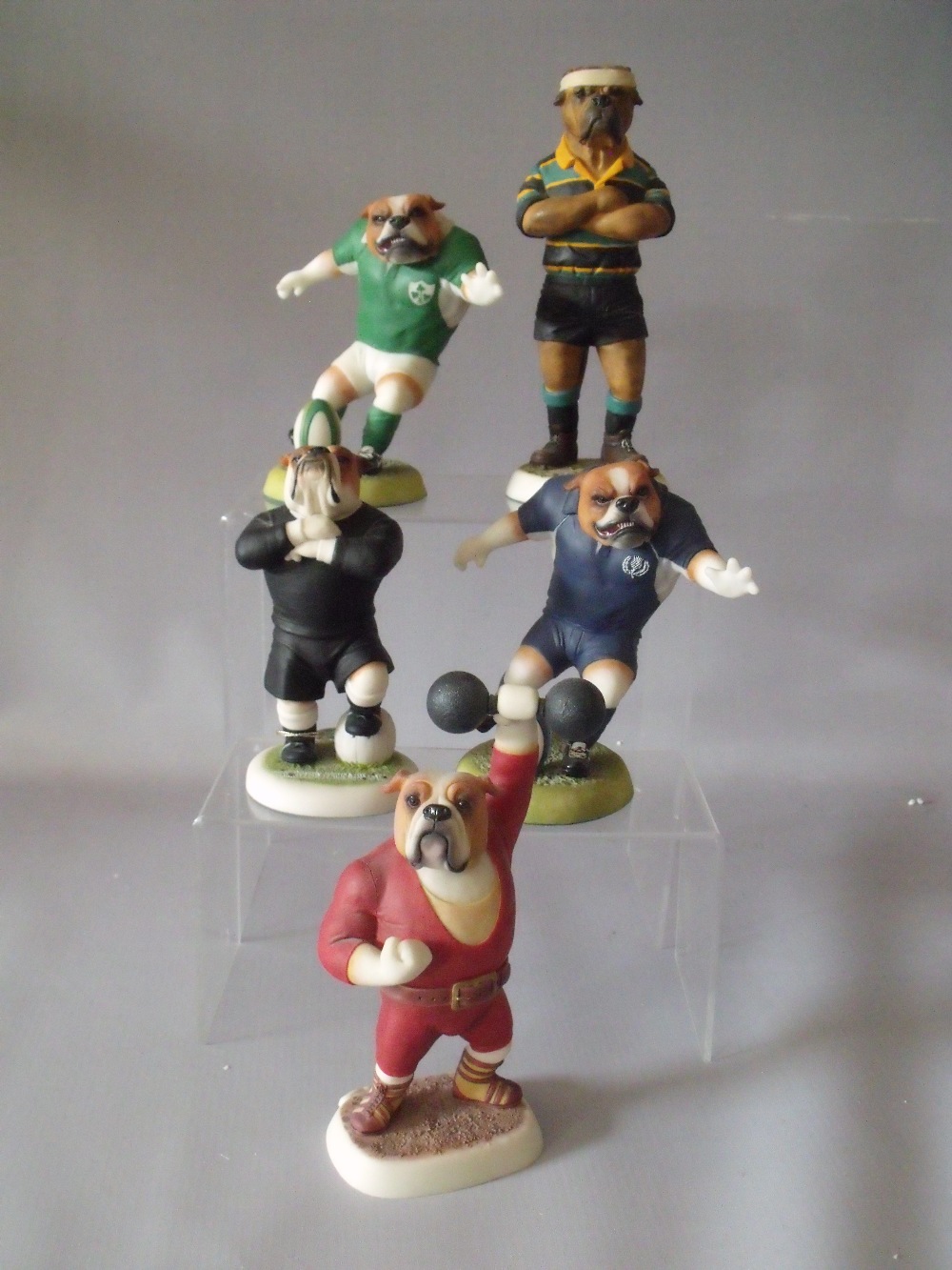 FOUR BOXED ROBERT HARROP SPECIAL LIMITED EDITION DOG FIGURES, comprising three Bulldog rugby themed - Image 2 of 9