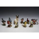 A COLLECTION OF NINE BESWICK BIRDS AND A DOULTON CAT