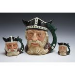 THREE GRADUATING ROYAL DOULTON CHARACTER JUGS - VIKING, consisting of small D6526, medium D6502 and