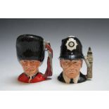 TWO ROYAL DOULTON CHARACTER JUGS - THE GUARDSMAN, and the London Bobby, H 11 cm