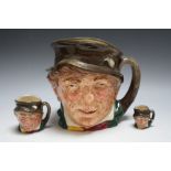 THREE GRADUATING ROYAL DOULTON CHARACTER JUGS - PADDY, consisting of miniature, small and large, H