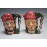 TWO MEDIUM ROYAL DOULTON CHARACTER JUGS - THE LUMBERJACK D6613, H 10 cm