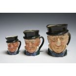 THREE GRADUATING ROYAL DOULTON CHARACTER JUGS - MICAWBER, consisting of small and two sizes of medi