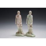 TWO VERSIONS OF ROYAL DOULTON FIGURE EMILY HN3808, one in pink and one in green, H 23.5 cm