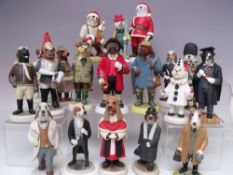 A COLLECTION OF UNBOXED ROBERT HARROP DOG FIGURES, to include two Christmas figures, courtroom figu