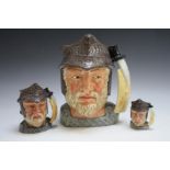 THREE GRADUATING ROYAL DOULTON CHARACTER JUGS - GLADIATOR, consisting of small, medium D6553 and la