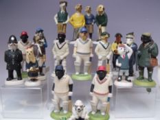 A COLLECTION OF UNBOXED ROBERT HARROP DOG FIGURES, to include seven cricketing figures, five golfin