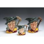 THREE ROYAL DOULTON CHARACTER JUGS - PIED PIPER, consisting of one medium and two large D6403 - on