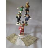 FOUR BOXED ROBERT HARROP SPECIAL LIMITED EDITION DOG FIGURES, comprising three Bulldog rugby themed