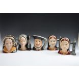 FIVE ROYAL DOULTON CHARACTER JUGS, consisting of King Henry VIII D6642, two Catherine of Aragon D 6