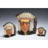 THREE GRADUATING ROYAL DOULTON CHARACTER JUGS - NORTH AMERICAN INDIAN, consisting of small D6665, m