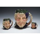 THREE GRADUATING ROYAL DOULTON CHARACTER JUGS - BACCHUS, consisting of small D6521, medium D6505 an