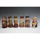 FIVE ROYAL DOULTON CHARLES DICKENS SMALL TOBY JUGS, together with D6701 Mr Furrow, H 11 cm