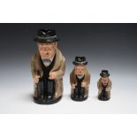 THREE GRADUATING ROYAL DOULTON TOBY JUGS - WINSTON CHURCHILL, tallest H 23 cm