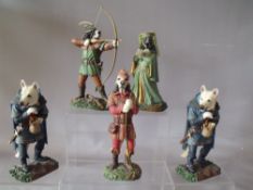 FIVE BOXED ROBERT HARROP LIMITED EDITION DOGGIE FIGURES, comprising Robin Hood, Maid Marian, Will S