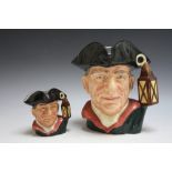 TWO ROYAL DOULTON CHARACTER JUGS FROM WILLIAMSBURG - NIGHT WATCHMAN, consisting of medium D6576 and