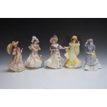 FIVE ROYAL DOULTON FIGURES CONSISTING OF KATHERINE, Lily, Primrose, Janice and Springtime, H 21.5 c