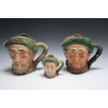 THREE ROYAL DOULTON CHARACTER JUGS - OWD MAC, consisting of one medium and two large, H 16.5 cm