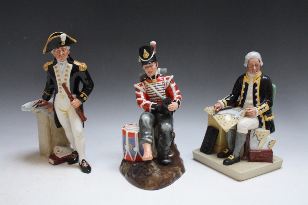 THREE ROYAL DOULTON FIGURES - THE CAPTAIN HN2260, Captain Cook HN2889 and Drummer Boy HN2679, H 23