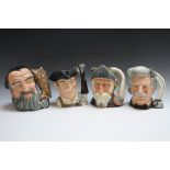 FOUR ASSORTED LARGE ROYAL DOULTON CHARACTER JUGS, consisting of Merlin, Don Quixote, Mark Twain and