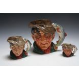 THREE ROYAL DOULTON CHARACTER JUGS - THE POACHER, consisting of small D6515, medium and large D6429
