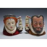 A PAIR OF LIMITED EDITION ROYAL DOULTON CHARACTER JUGS - ARMADA QUEEN ELIZABETH I OF ENGLAND D6821