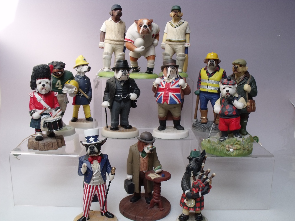 FOURTEEN BOXED ROBERT HARROP DOGGIE PEOPLE FIGURES, to include Uncle Sam, bulldog rugby England, J