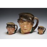 THREE GRADUATING ROYAL DOULTON CHARACTER JUGS - PADDY, consisting of small, medium and large, H 16